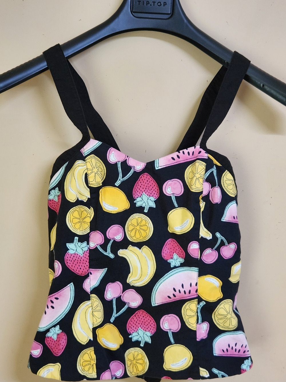 Hell Bunny Black Top with Pastel Fruit Print